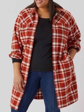 Duluth Trading Folklore Flannel Duster Dress Orange Plaid Medium